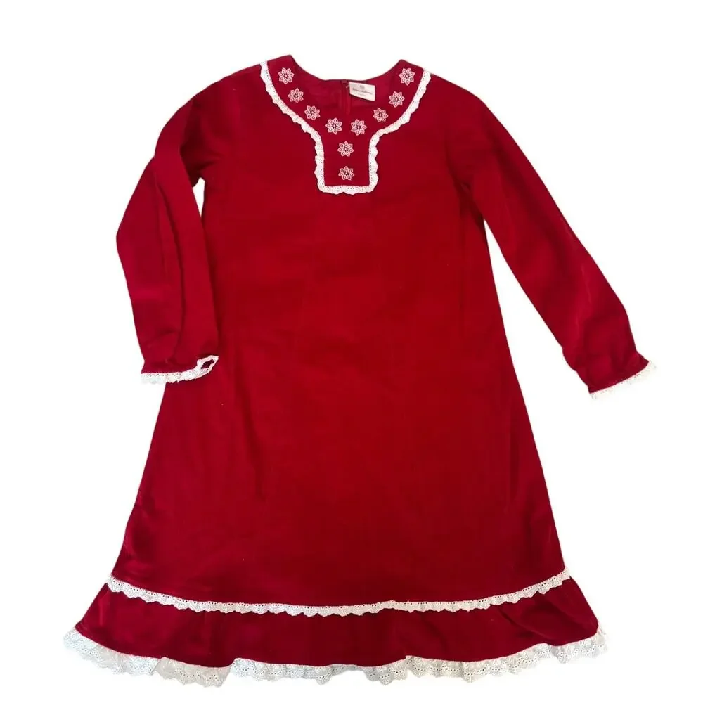 Hanna Andersson | Red Corduroy Dress with Lace Trim | Size 150 / US 12